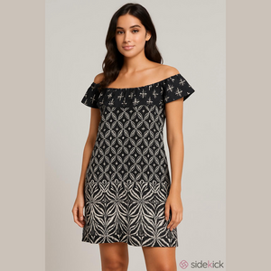 🌺WHITE HOUSE BLACK MARKET VTG ELASTIC WAIST MINI OFF SHOULDER RUFFLE DRESS